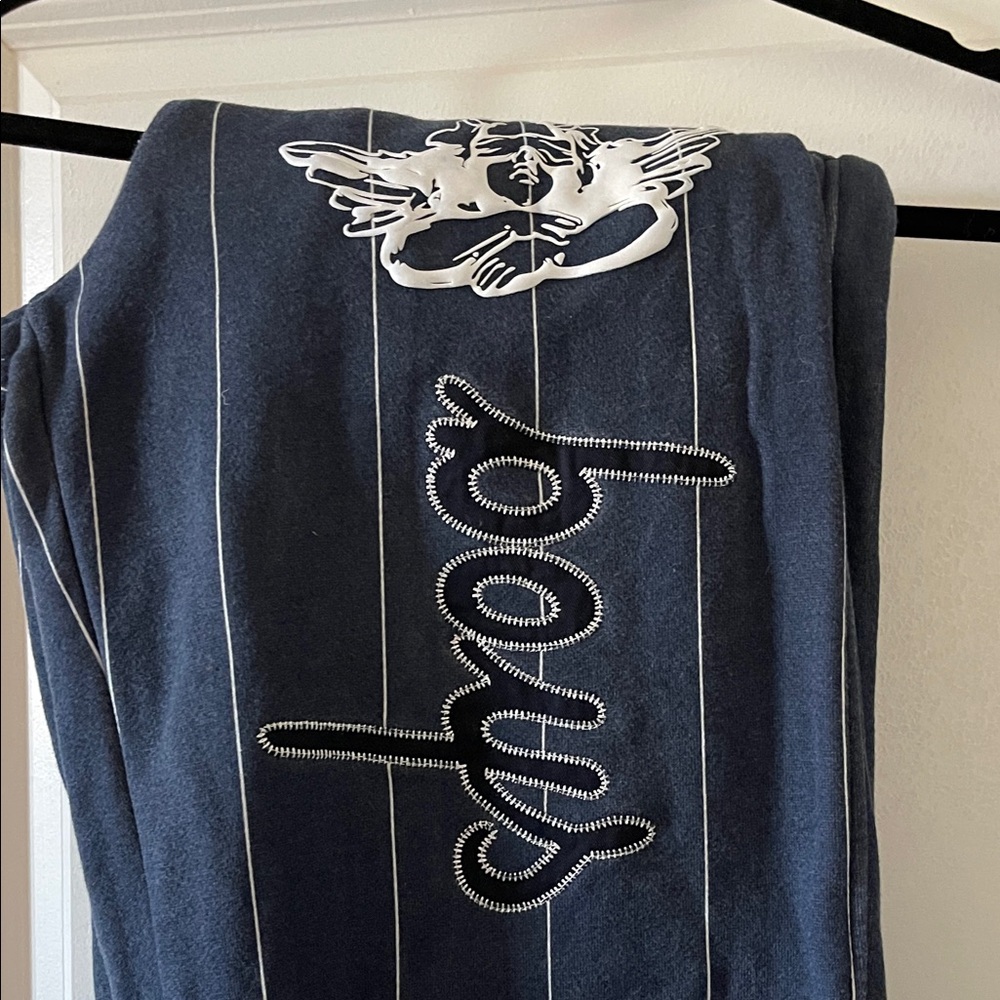 Boys Lie Dark Blue Pinstripe Pants with Embroidered Logo - Picture 3 of 5